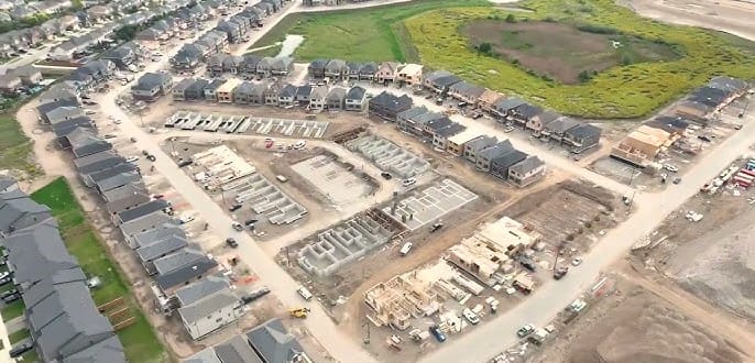Aerial view of construction site in progress